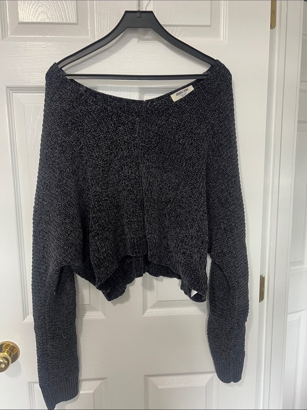 Double Zero Charcoal/blueish Off-the-Shoulder Cropped Sweater